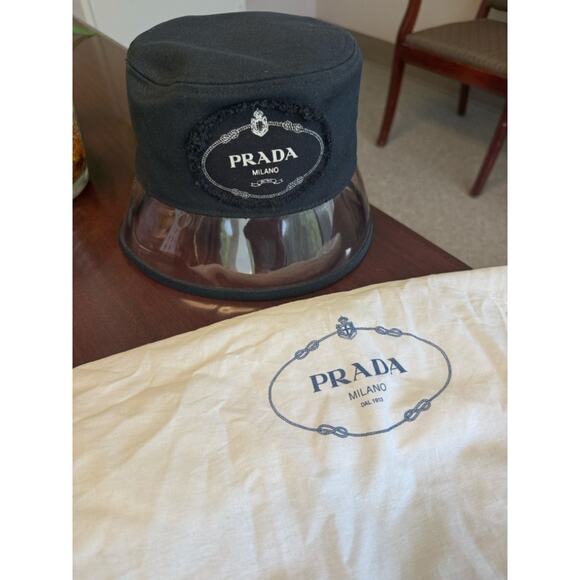 Prada Plexiglass Bucket Hat Black White Logo Clear PVC Brim S main image 6